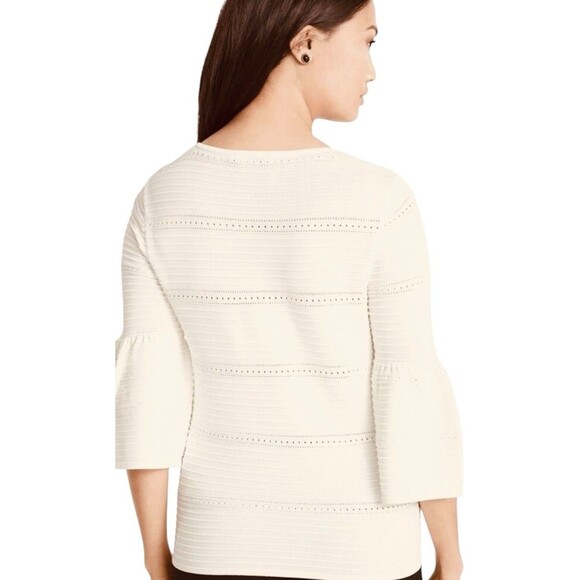 White House Black Market Bell Sleeve Top XS Ivory Pointelle Fabric Career EUC - Picture 2 of 11